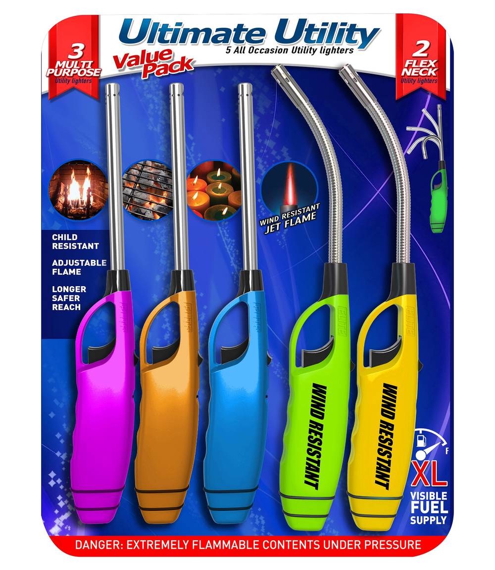 Elite Brands Multi Purpose Gas Utility Lighter Value Pack (Assorted)