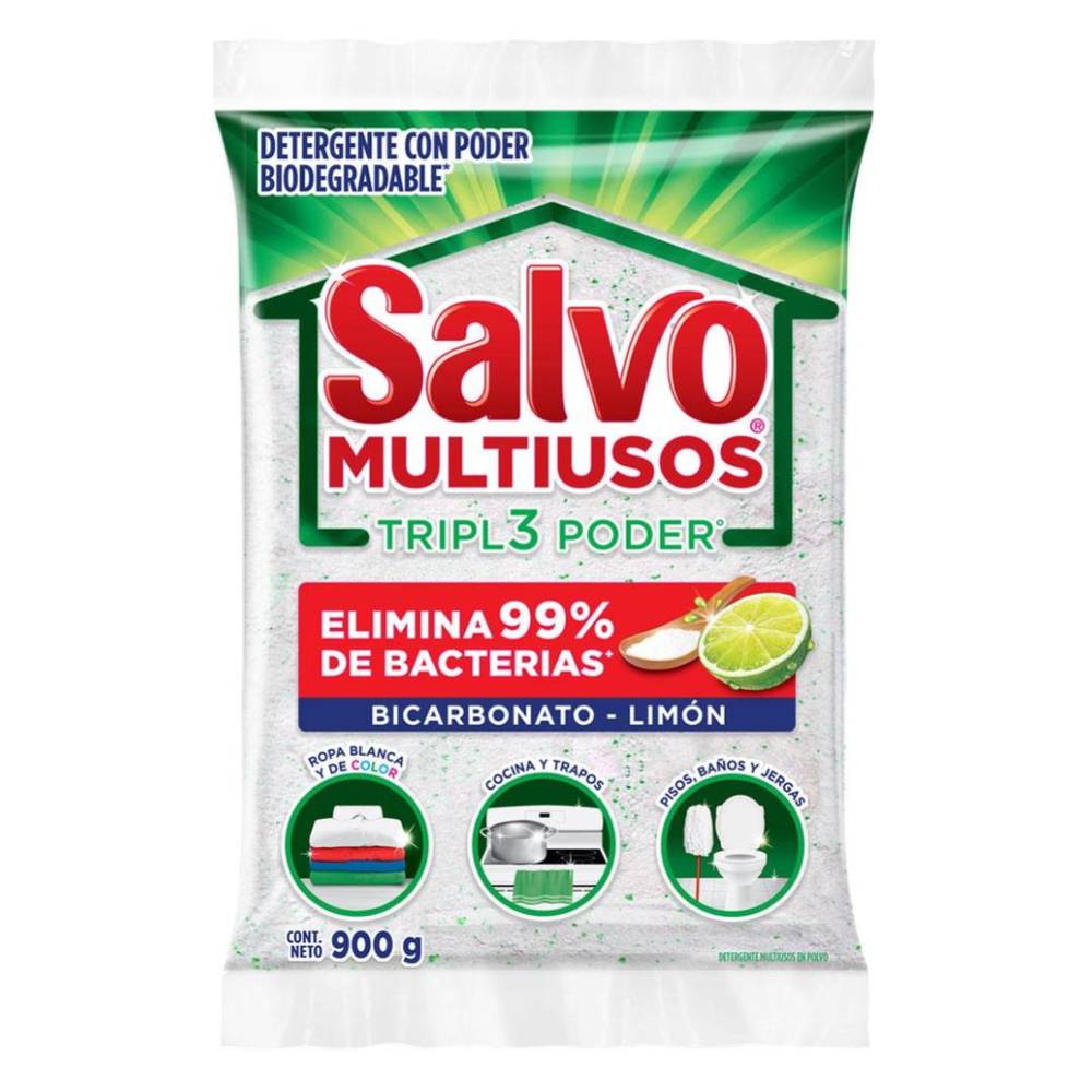 Salvo · Detergente en polvo limpiador multiusos con bicarbonato, limón (900 g)