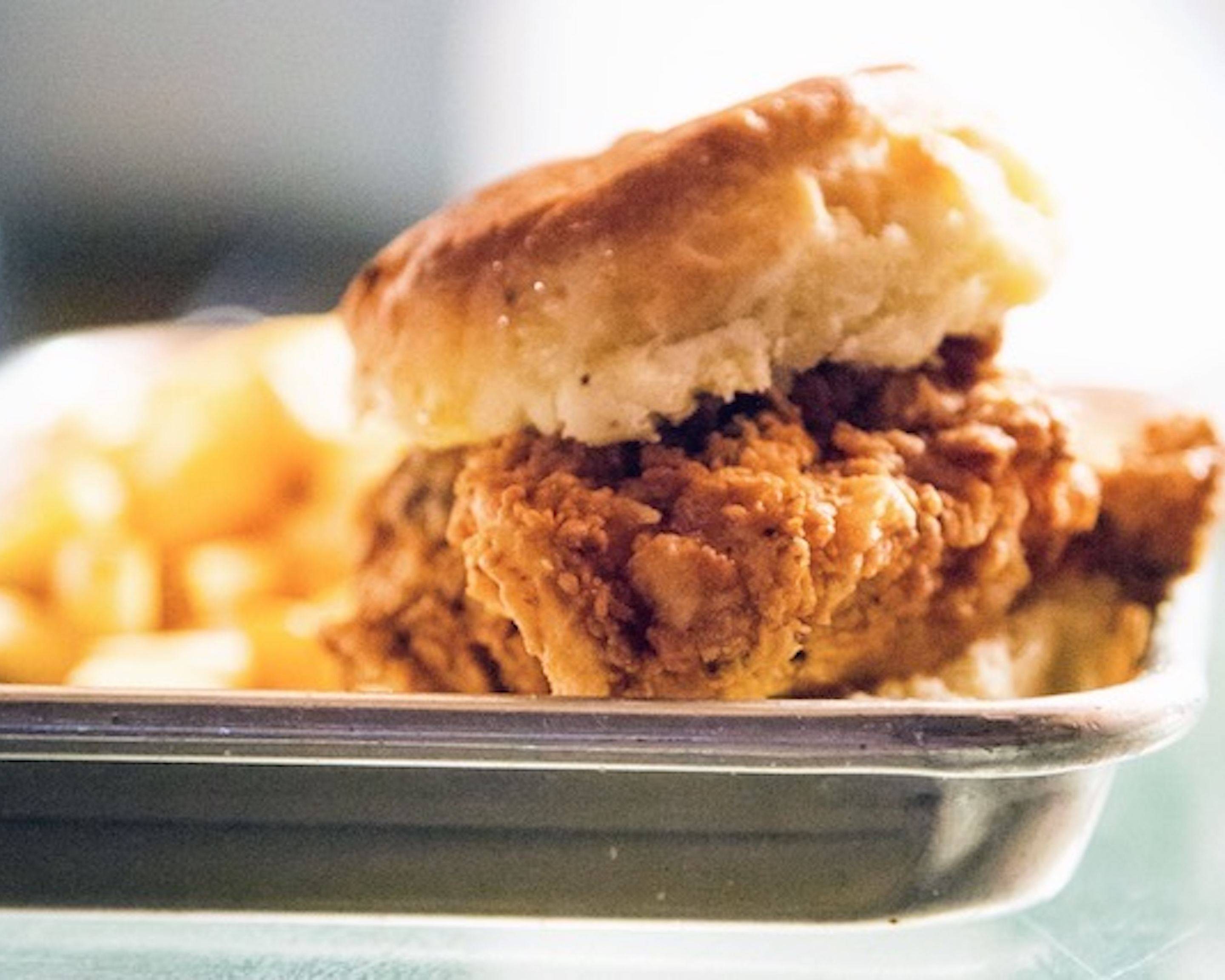 Fried Chicken Biscuits with Hot Honey Butter - Cooking with Cocktail Rings