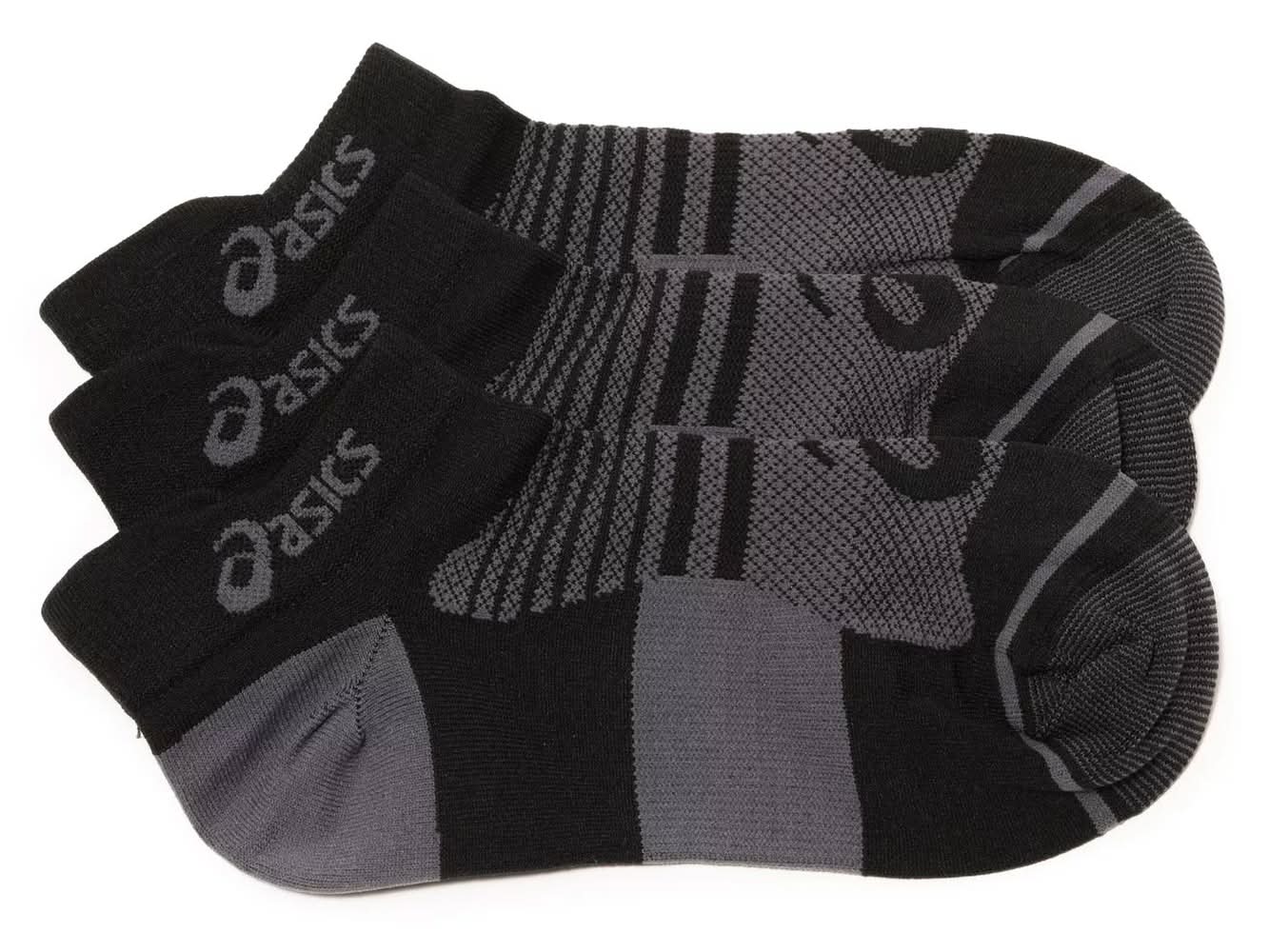 Asics Quick Lyte Men's No Show Socks - 3 Pack (Black/Grey L)