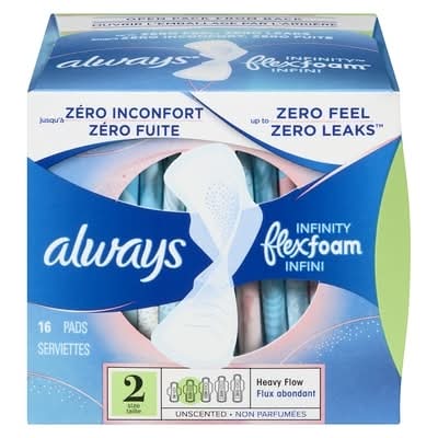 Always Infinity Flexfoam Pads With Wings, Women, Size 2 (16 ct)