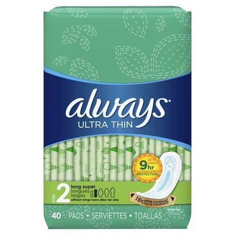 Always Ultra Thin Size 2 Long Super Pads Without Wings Unscented (40 pieces)