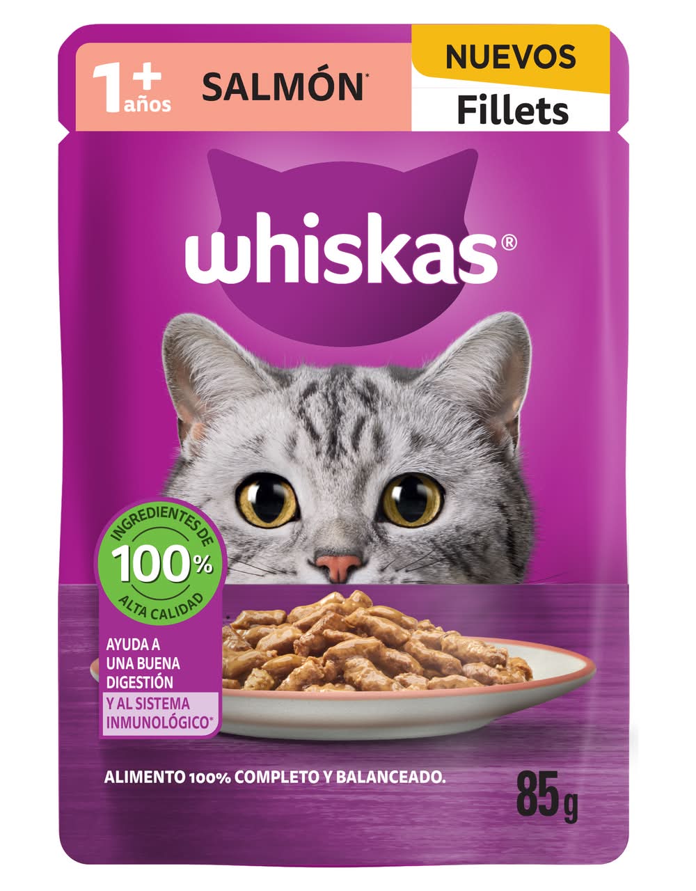 Whiskas · Alimento húmedo fillets para gatos, salmón, Adulto (85 g)