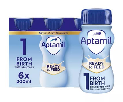 Aptamil Stage 1, Breastmilk Substitute From Birth First Infant Milk (6 x 200ml)