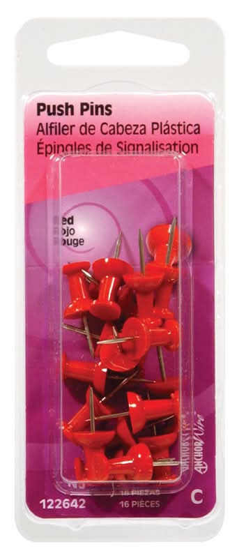 Hillman Anchor Wire Red Push Pins 16 Pk