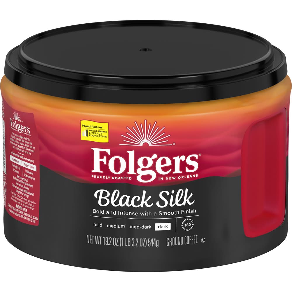 Folgers Dark Roast Canister Ground Coffee, Black Silk (19.2 oz)