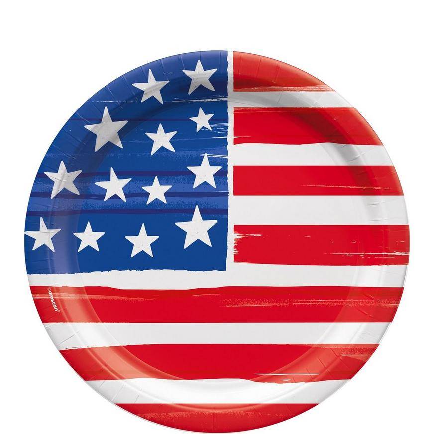 Party City Painted Patriotic American Flag Paper Lunch Plate (50 ct)