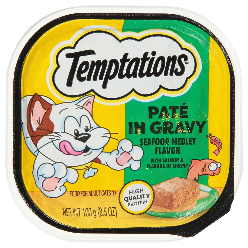 Temptations Pate in Gravy Cat Food, Seafood Medley (3.5 oz)