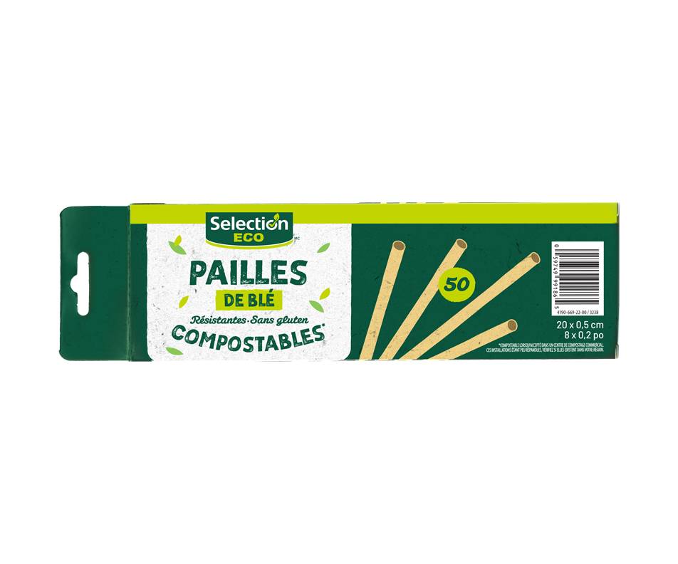 Selection eco pailles de blé compostables (20x0.5cm)(50 unités)