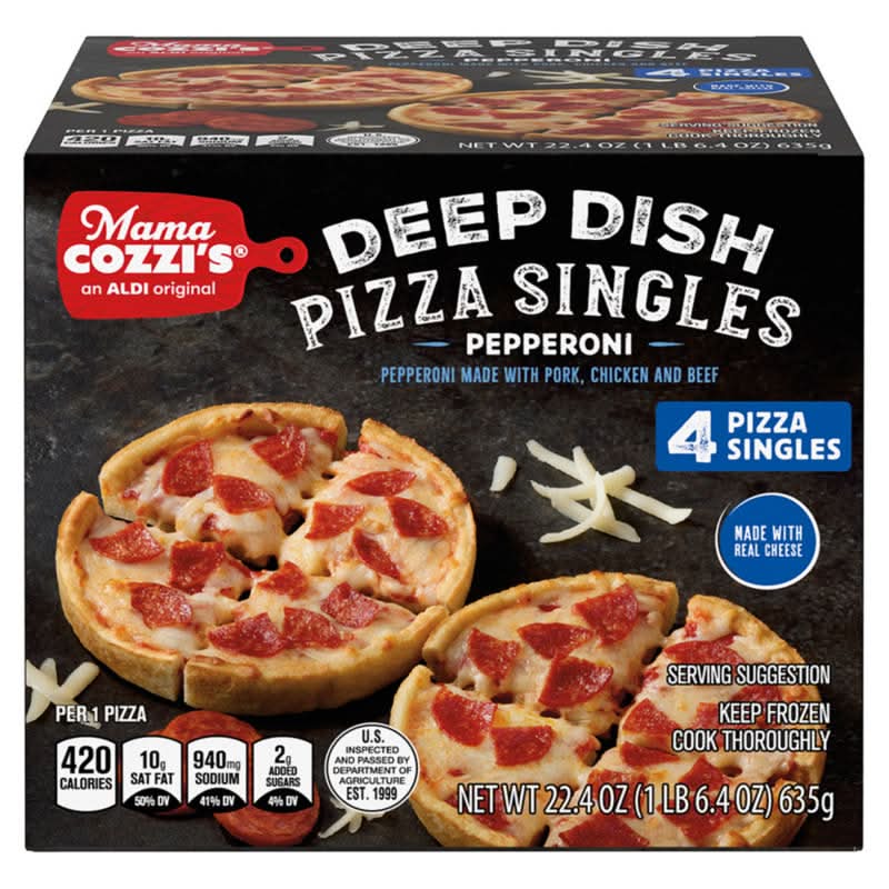 Mama Cozzi's Pizza Kitchen Deep Dish Singles Pizza, Pepperoni (22.4 oz, 4 ct)
