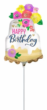 14in Happy Birthday Cake Stick Balloon