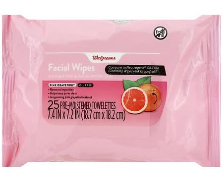 Walgreens Facial Wipes, Pink Grapefruit, 7.4 In x 7.2 In (25 ct)