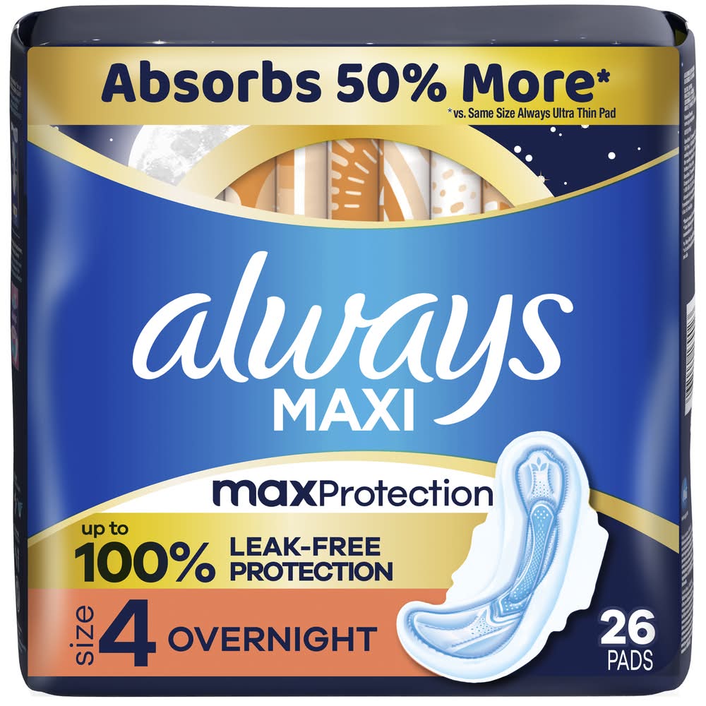 Always Maxi Overnight Flexi Wings Sanitary Pads, 4 (26 ct)