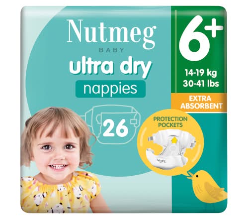 Nutmeg 6+, Baby Ultra Dry Extra Absorbent Nappies (26 pack)