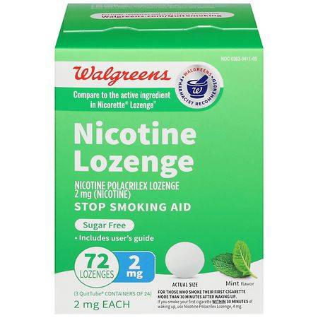 Walgreens Stop Smoking Aid Mint Nicotine Polacrilex Lozenge 2 mg (72 ct)