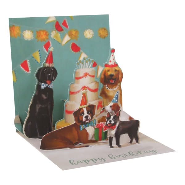 Up With Paper Everyday Pop-Up Greeting Card, 5-1/4" x 5-1/4", Dog And Cake