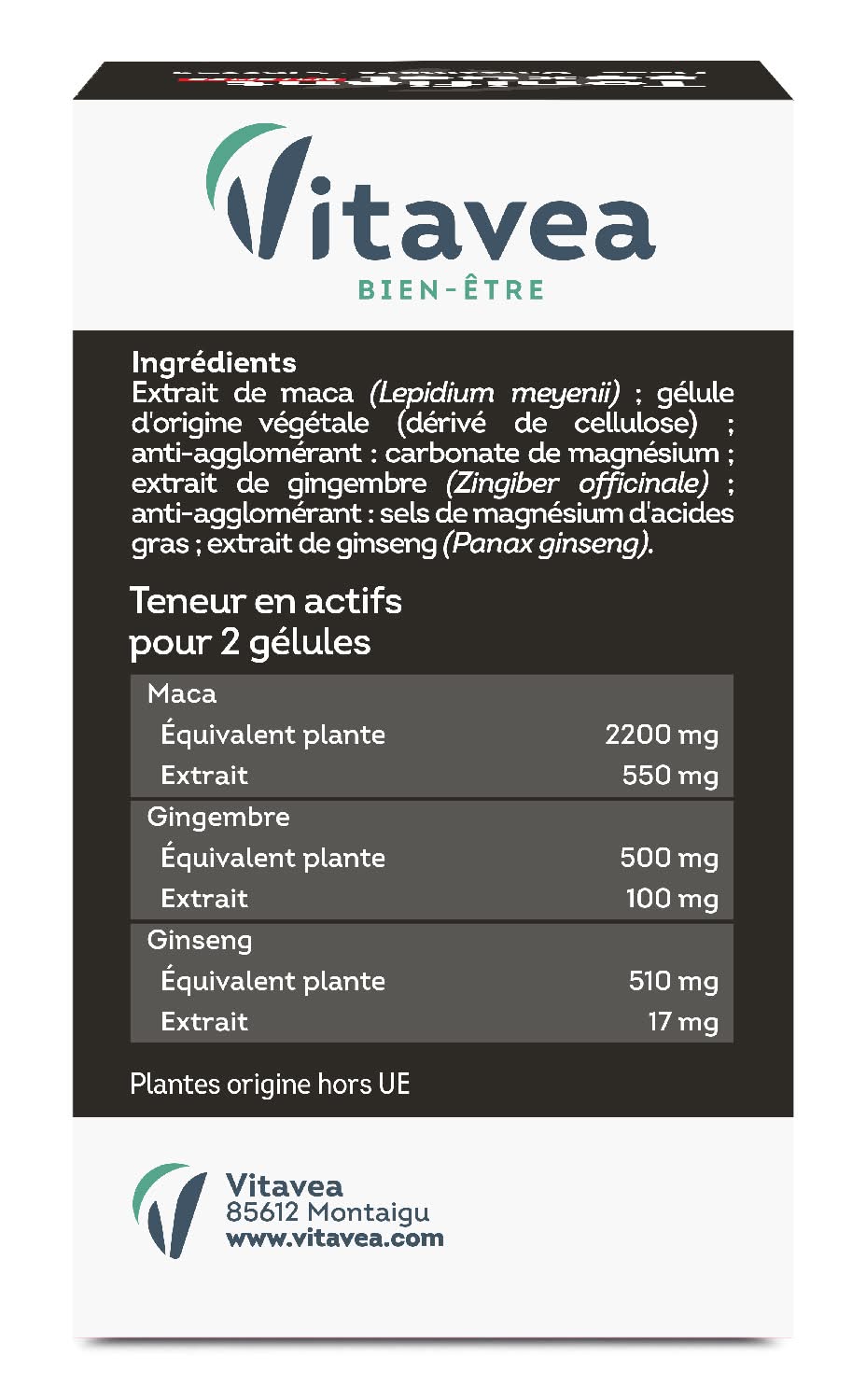 Tonifiant Sexuel Vitavea - Gingembre, Maca, Ginseng, Gélules, Neuf