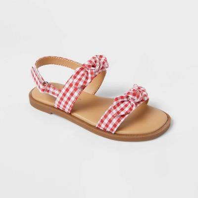 Toddler Lillie Gingham Sandals - Cat & Jack™ Red 7T: Hook and Loop Closure, Adjustable Strap, Flexible Outsole, Open Toe