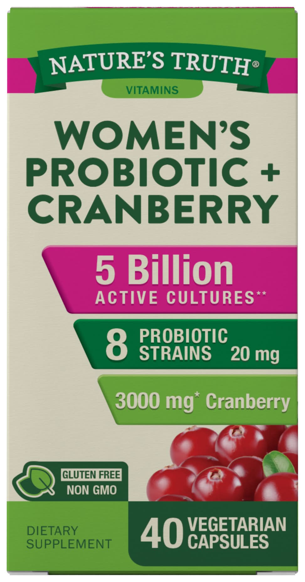 Natures Truth Women's Probiotic & Cranberry Vegetarian Capsules (3.2 oz)
