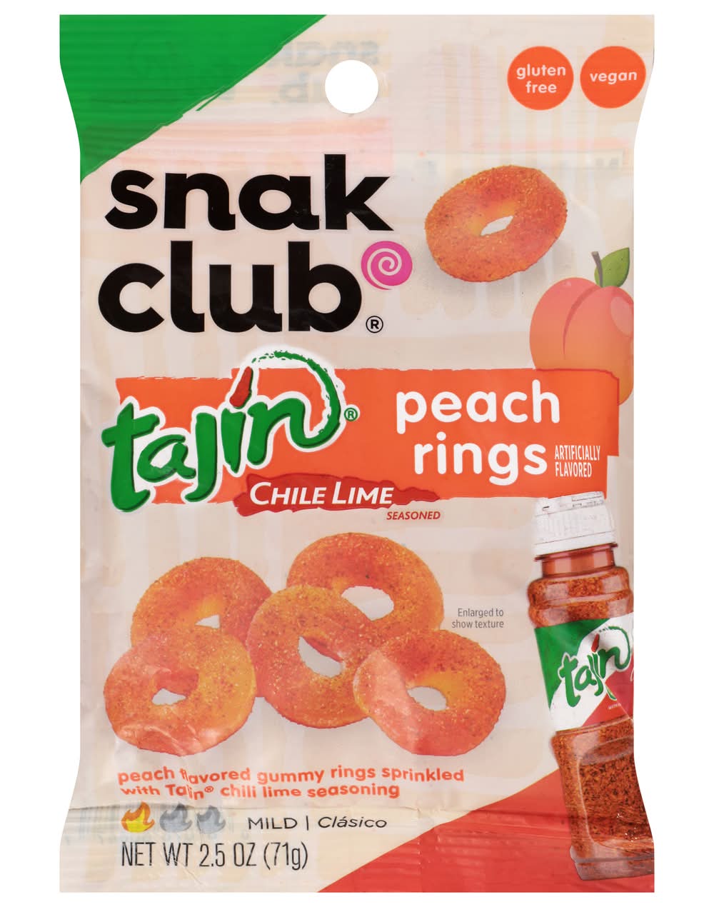 Snak Club Tajin Peach Rings Sweet and Spicy Gummy Snacks (2.6 oz)