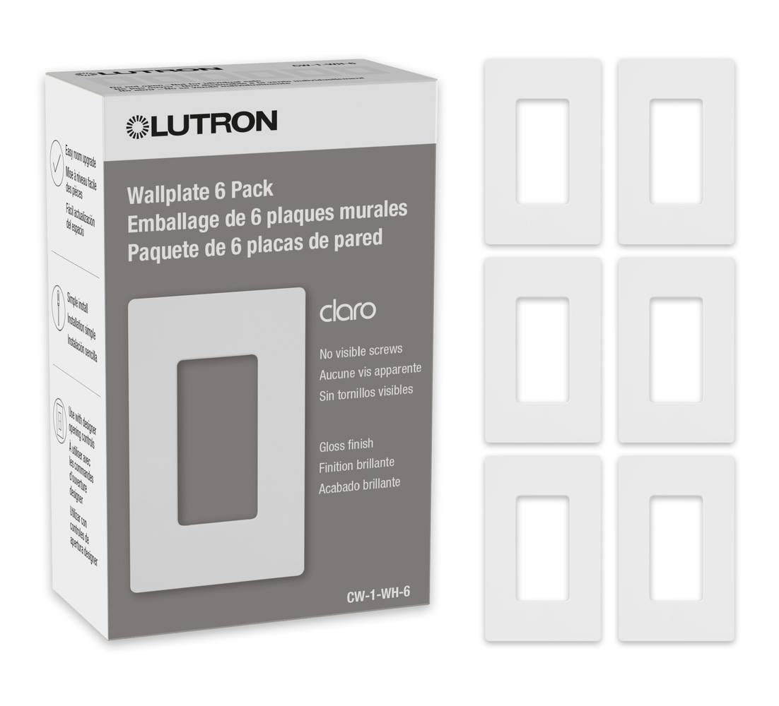 Lutron Claro 1 -Gang Standard Size White Plastic Indoor Screwless Decorator Wall Plate 6 -Pack | CW-1-WH-6