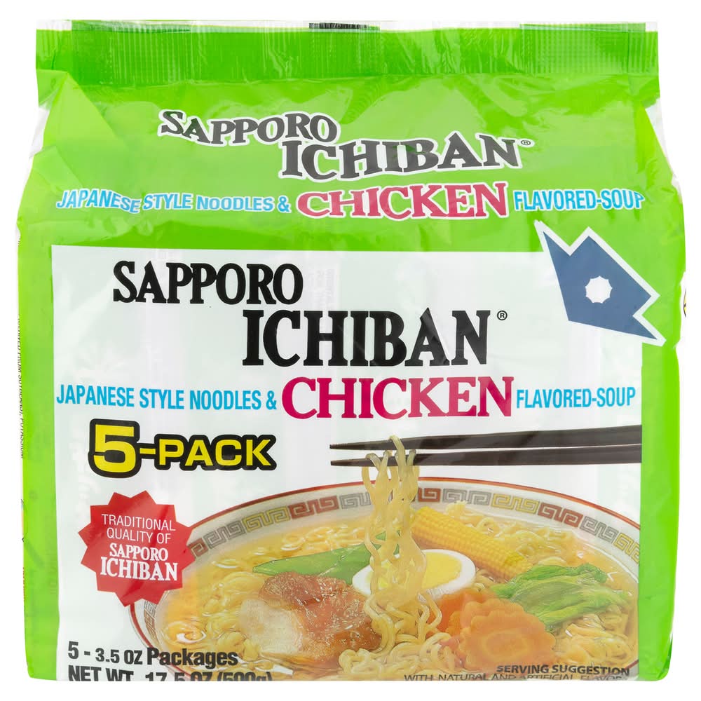 Sapporo Ichiban Japanese Style Noodles & Soup, Chicken (5 x 3.5 oz)