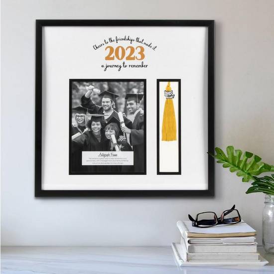 Black Cheers to Friendships 2023 Plastic Graduation Photo & Tassel Autograph Frame, 18.75in x 18.75in