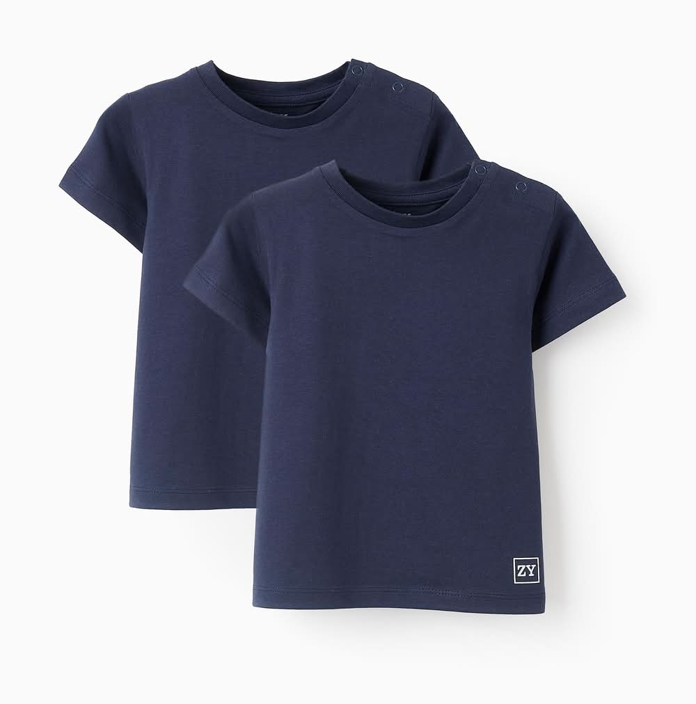 Pack 2 T-Shirts Lisas Em Algodão Para Bebé Menino, Azul Escuro (Azul Escuro - 12/18M)