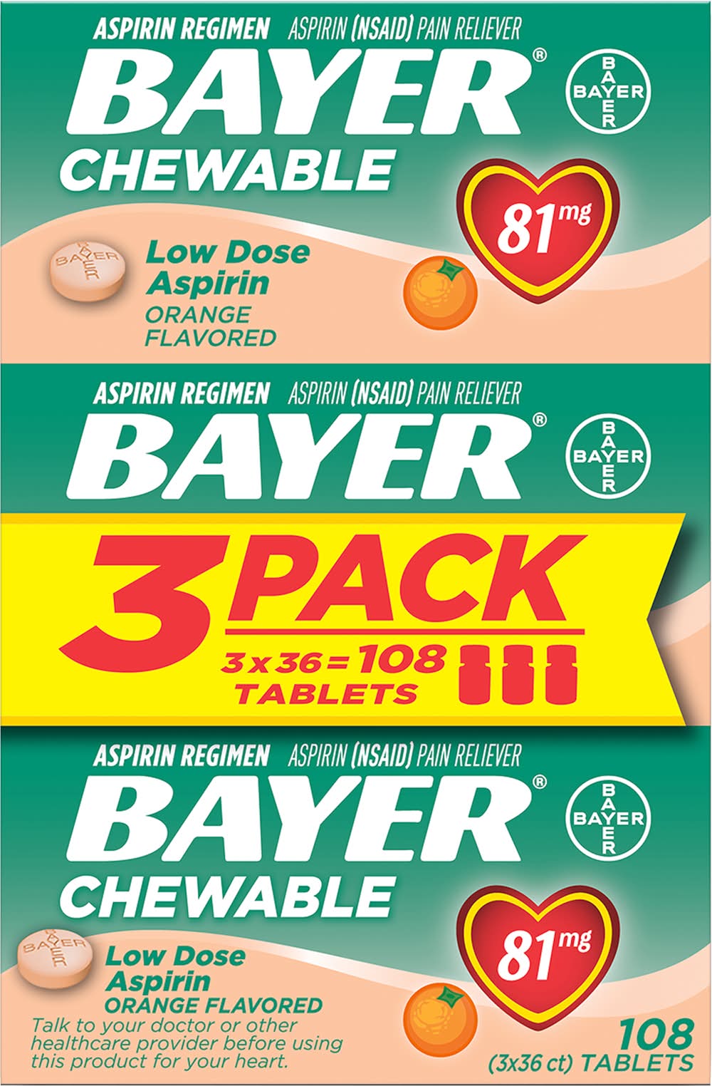 Bayer Orange Aspirin Chewable Tablets (2.4 oz)