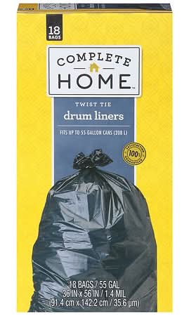 Complete Home Twist Tie Drum Liners 55 Gallon (18 ct)