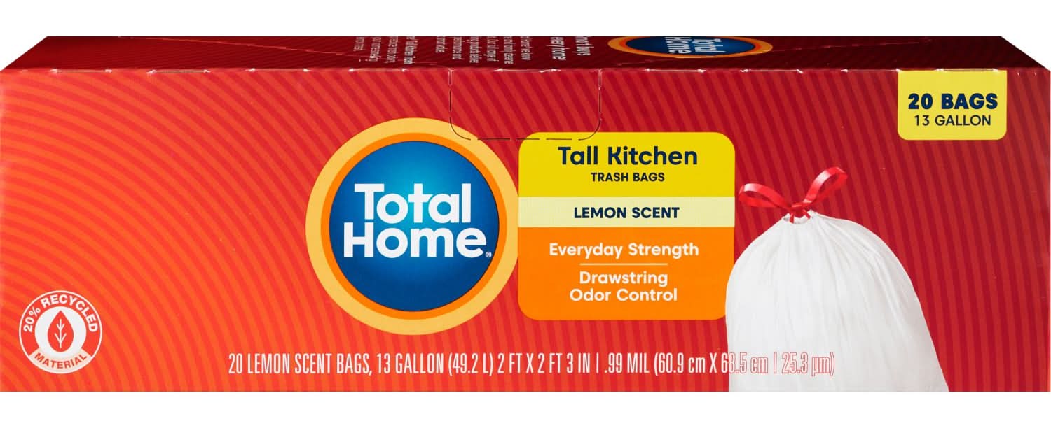Total Home Drawstring Tall Kitchen Trash Bags 13 Gallon (20 ct) (Lemon)