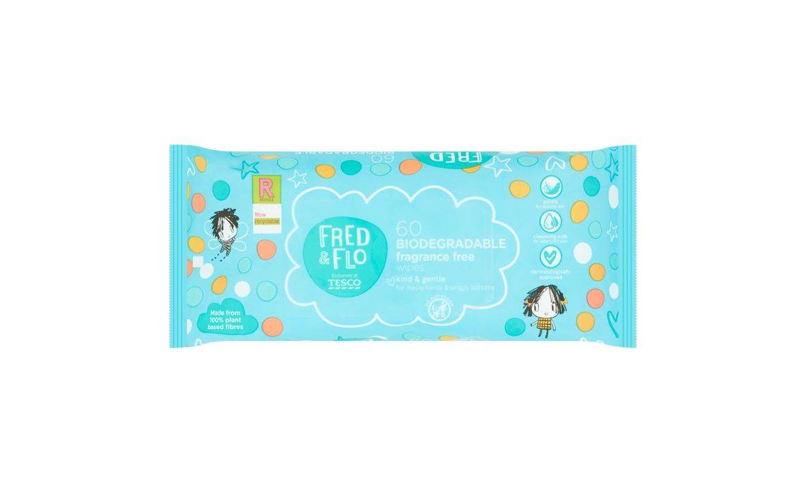 Tesco Fred & Flo 60 Biodegradable Fragrance Free Wipes (404859)