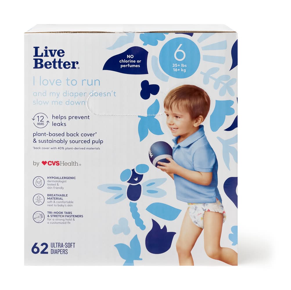 Live Better By Cvs Diapers, Size 6, 62 Ct
