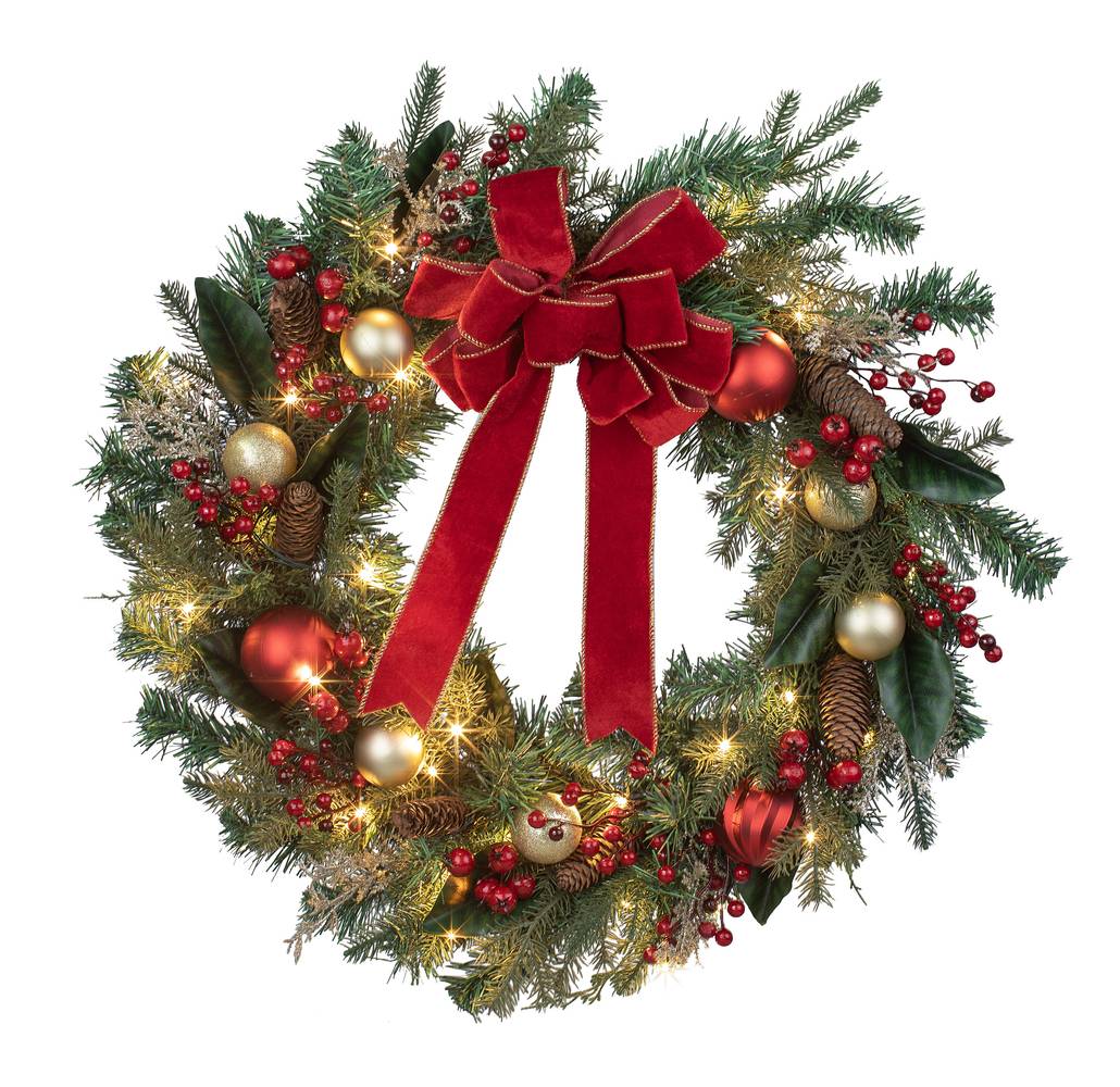 Holiday Living 30-in Pre-lit Indoor Battery-operated Multi Mixed Green Artificial Christmas Wreath | 88T0145A