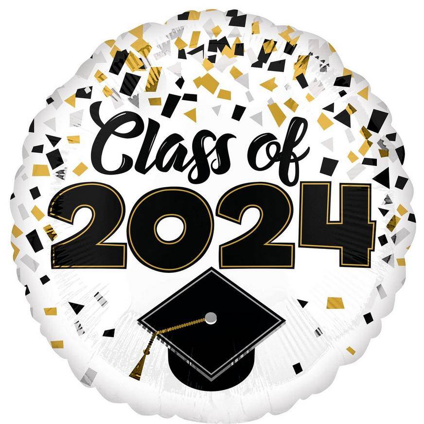 Party City Uninflated Confetti Class Of 2024 Graduation Foil Balloon (18"/black-silver-gold)