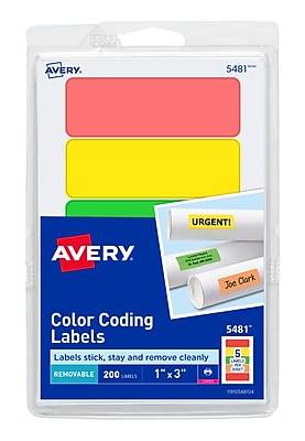Avery Laser Color Coding Labels on 4 x 6 Sheets, 1 x 3, Assorted Colors, 200 Labels/Pack (5481)
