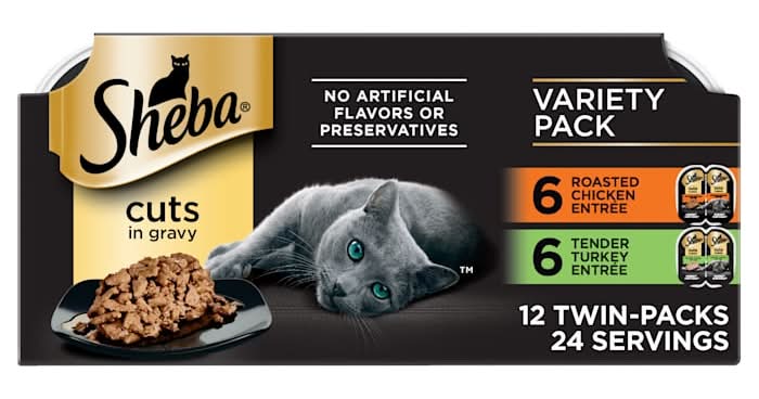 Sheba Perfect Portions Roasted Chicken & Tender Turkey Wet Cat Food Cuts in Gravy Variety Pack, 2.64 oz., Count of 12