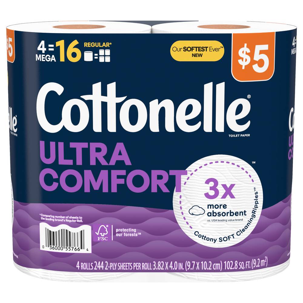 Cottonelle Ultra Comfort Strong Tissue Toilet Paper, 3.82 x 4 in (4 ct)