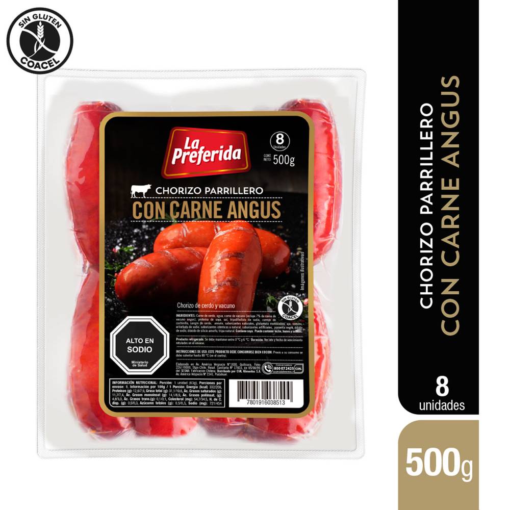 La Preferida · Chorizo parrillero con carne angus (500 g)