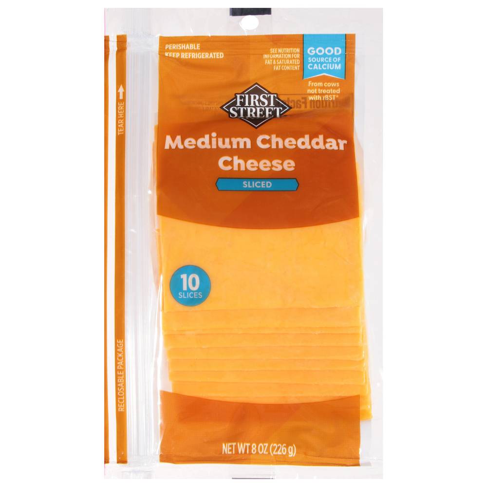 First Street Sliced Medium Cheddar Cheese (8 oz, 10 ct)