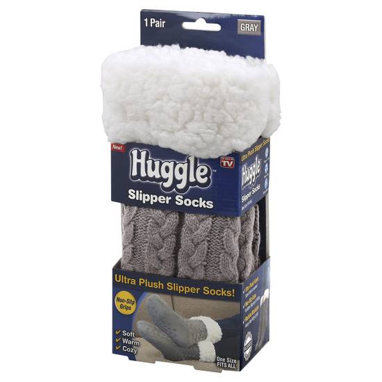 Huggle Gray Slipper Socks Unisex Size (1 pair)