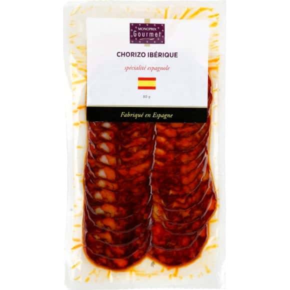 Monoprix Gourmet Chorizo Ibérique Spécialité Espagnole Le Paquet De 80 G