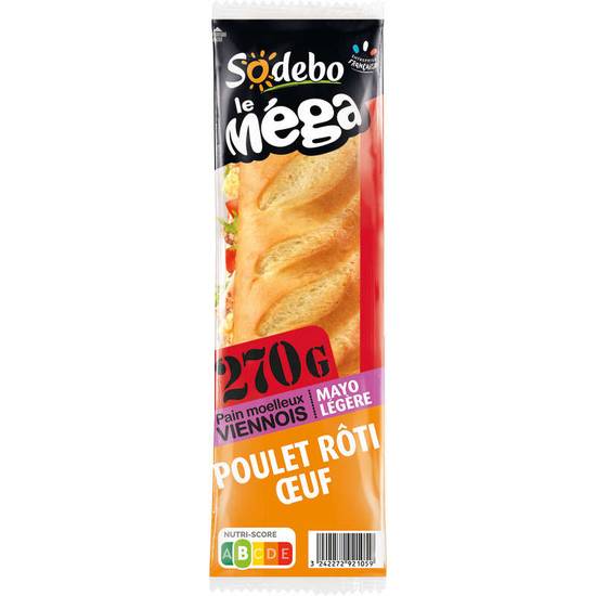 Sodebo sandwich mega baguette poulet crudites 270 g