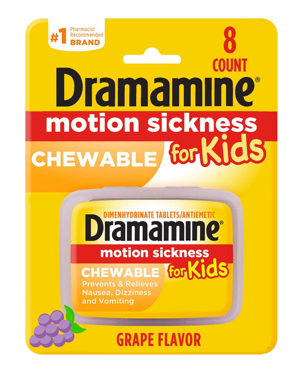 Dramamine Grape Flavor Motion Sickness Relief Chewable Tablets For Kids (1.6 oz)