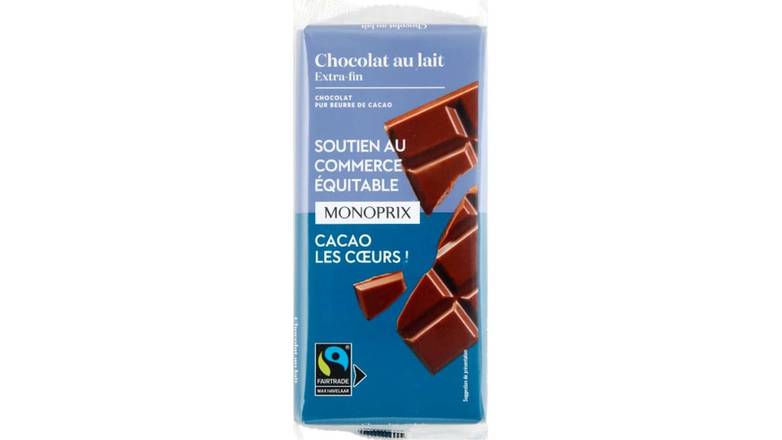 Monoprix Chocolat au lait extra fin, Max Havelaar Les 3 tablettes de 100g