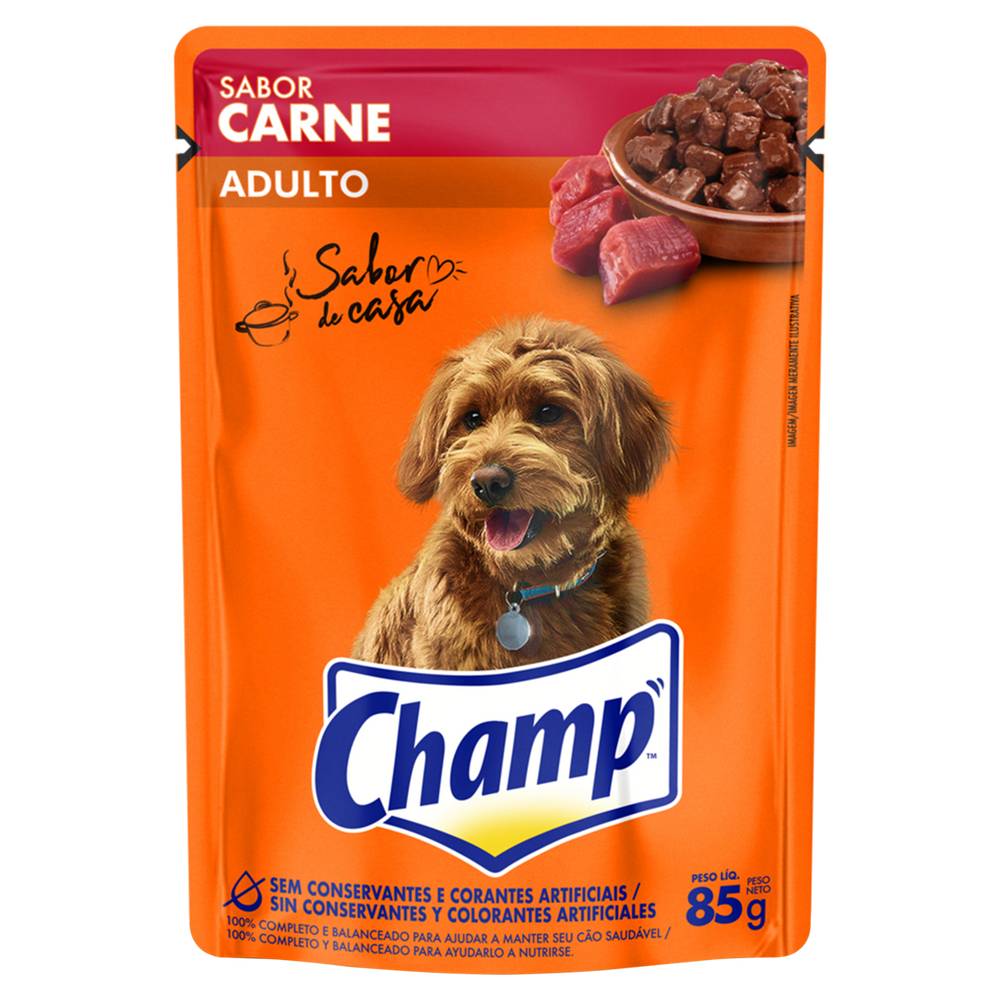 Champ · Alimento úmido sabor carne para cães adultos (85 g)