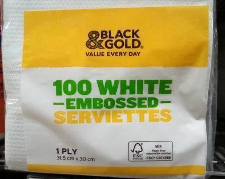 Black & Gold White Serviettes (100 Pack)