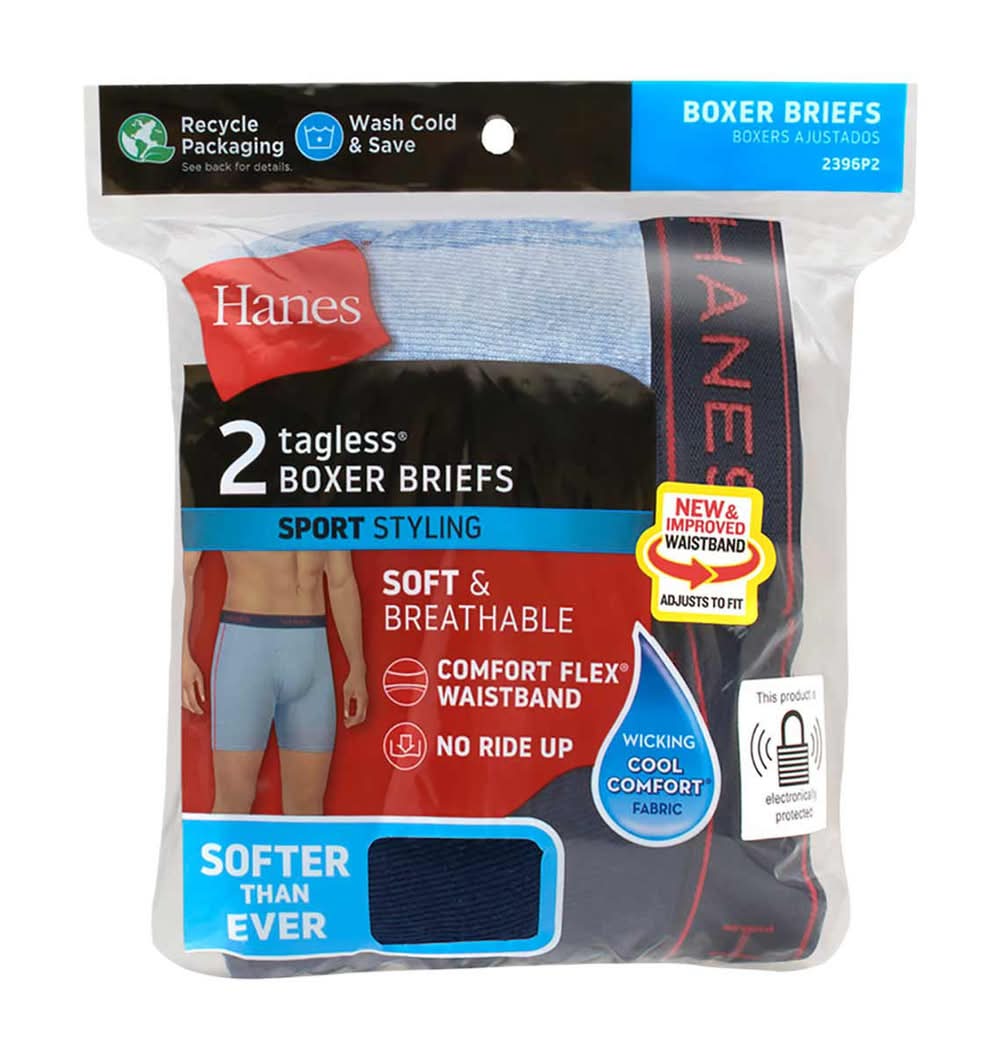 Hanes Sport Styling Tagless Boxer Briefs, Men, S, Blue-Gray (2 ct)