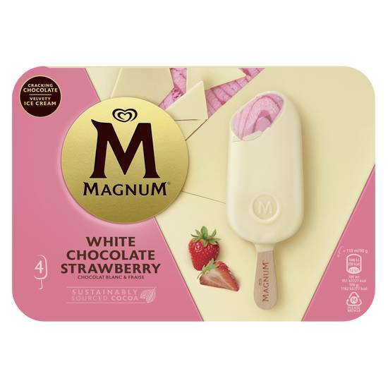 Magnum glace bâtonnet chocolat blanc & fraise, 4 pcs