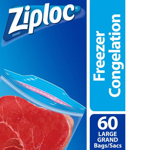 Ziploc Freezer Bags Grip 'n Seal Technology Large Mega Pack 60 Bags